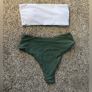 Omkagi bandeau high rise bikini green white